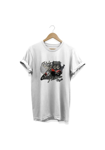 Route 66 Baskılı Beyaz T-shirt Beyaz