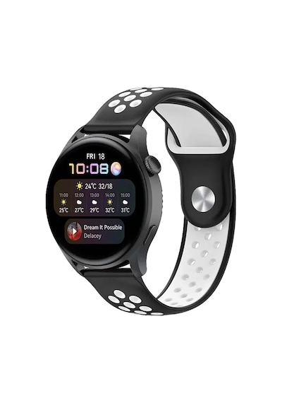 Watch 22mm Spor Delikli Kordon - Siyah-beyaz Çok Renkli