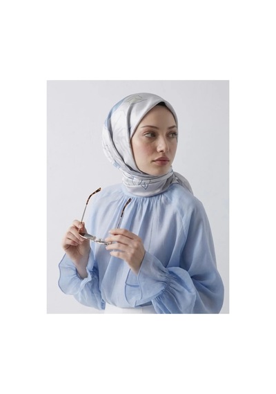 Bushu Lavender Twill Eşarp - Çiçek Desenli Mor haki