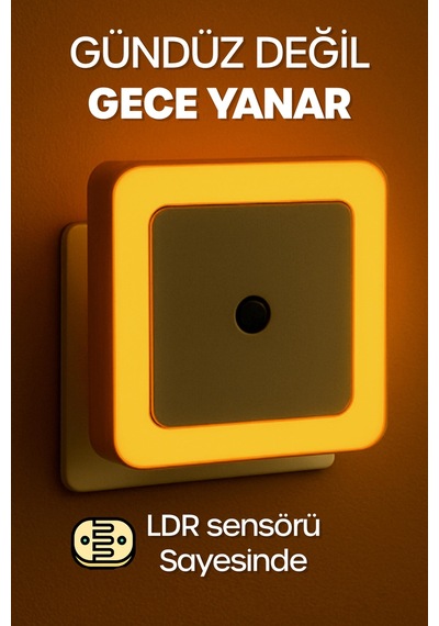 Kare Otomatik Gece Lambası Işığa Duyarlı Karanlık Ldr Sensörlü Koridor Turuncu Gc02 Turuncu