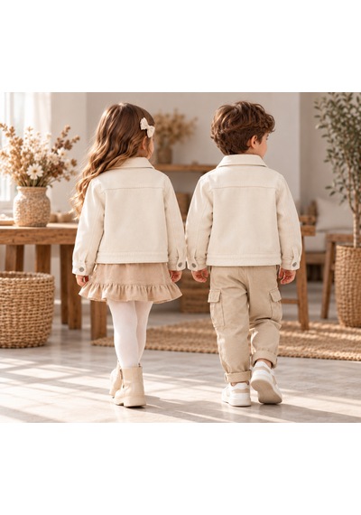 Tucankids Kız Erkek Çocuk Unisex Ham Kadife Ceket Cepli Düğmeli Mevsimlik Çocuk Ceketi Bej