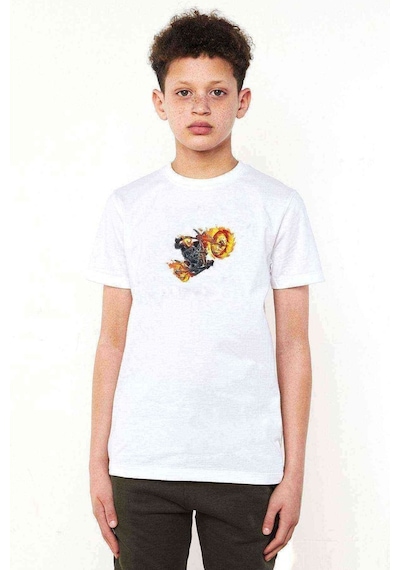 Tshirthane Motosiklet Born Free Baskılı Unisex Çocuk Beyaz T-Shirt