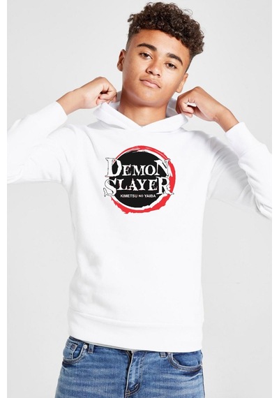 Tshirthane Demon Slayer Anime Squad Demon Slayer Kimetsu No Yaiba Beyaz Çocuk 3ip Kapşonlu Sweatshirt 001 Beyaz
