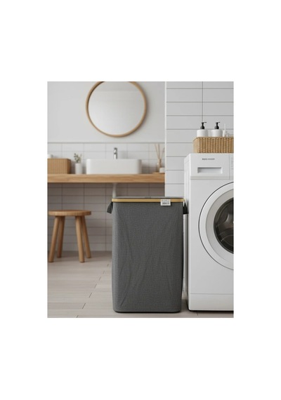 Bambu Kumaş 50 Litre Çamaşır Sepeti Gri