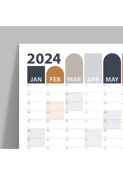 2027 Yıllık Planlayıcı Duvar Takvimi Antrasit Gri Camel Bej Gri Renkler Aylık Planlayıcı