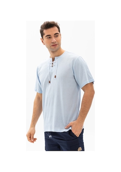 Kısa Kol Şile Bezi Zımbalı Erkek Tshirt Buz Mavi 3027