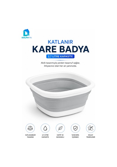 Katlanır Badya 2,7 Lt Mutfak Hazırlık Ve Hamur Yoğurma Kabı Beyaz - Gri
