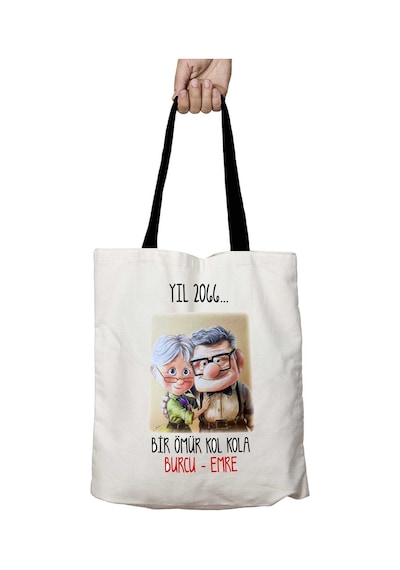 Art Hediye Siyah Kulplu Yıl 2066 Bir Ömür Kol Kola Yıkanabilir Okul Omuz Çanta Çok Renkli