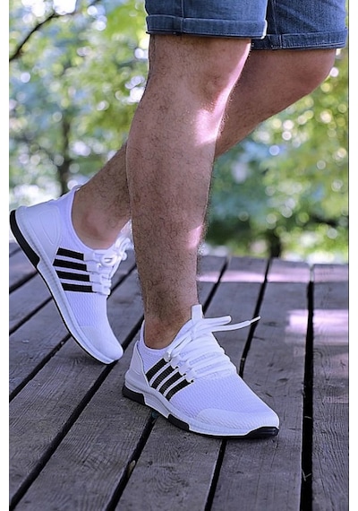 Günlük Unisex Sneaker Nefes Alabilen Triko Bağcıklı Hafif Yürüyüş Esnek Spor Ayakkabı 249 053 Beyaz - Siyah