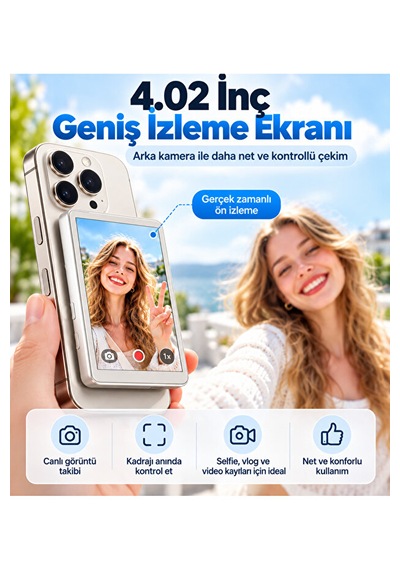 4.02 İnç Manyetik Selfie Ekranı Vlog Monitörü, Kablosuz Görüntü Aktarımı Ve Bluetooth Uzaktan Kumanda