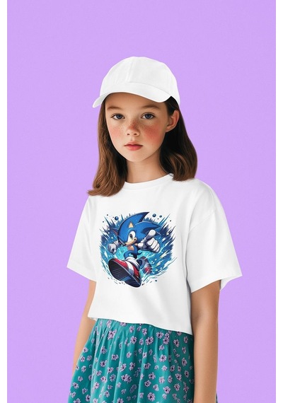 Sevbano Süper Sonic Baskılı Unisex Çizgi Film Çocuk Tişört 1-12 Yaş Beyaz