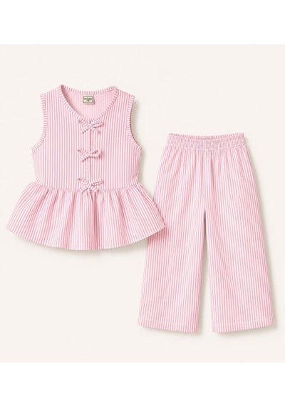 My Kids Wear Kız Çocuk Bella Fiyonk Detaylı Alt Üst Takım 12798 Pembe