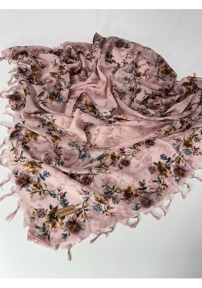 Er İpek Sökme Boncuklu Pamuk Yazma - 95 X 95 - 90 X 90 / Pembe 04 Pembe 04