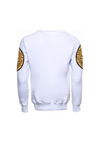 Beyaz Baskılı Ve Taşlı Bisiklet Yaka Sweatshirt - Wessi Siyah