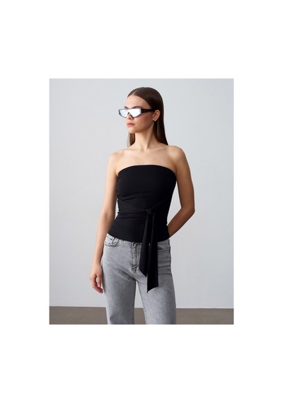 Dilvin 32841 Bağlamalı Bandeau Top Siyah
