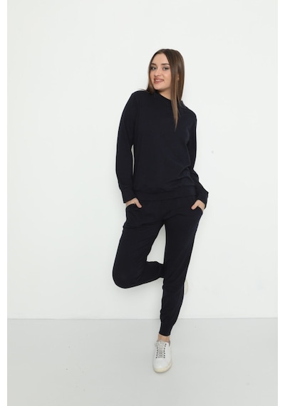 Myben Kadın Bisiklet Yaka Pamuklu Uzun Kollu Pijama Takımı Lacivert Renkli 28243 Lacivert