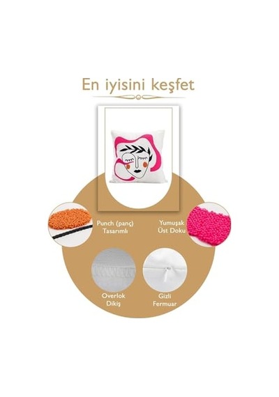 Asdiva Bohem 45x45 Özel Tasarım Punch Panç Süzene Desen Dekoratif Kırlent Kılıfı Modern Beyaz 50 Diğer
