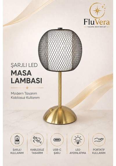 Şarjlı Siyah Telli Led Masa Lambası Kablosuz Dokunmatik Usb-c Taşınabilir Dekoratif Gece Lambası Siyah
