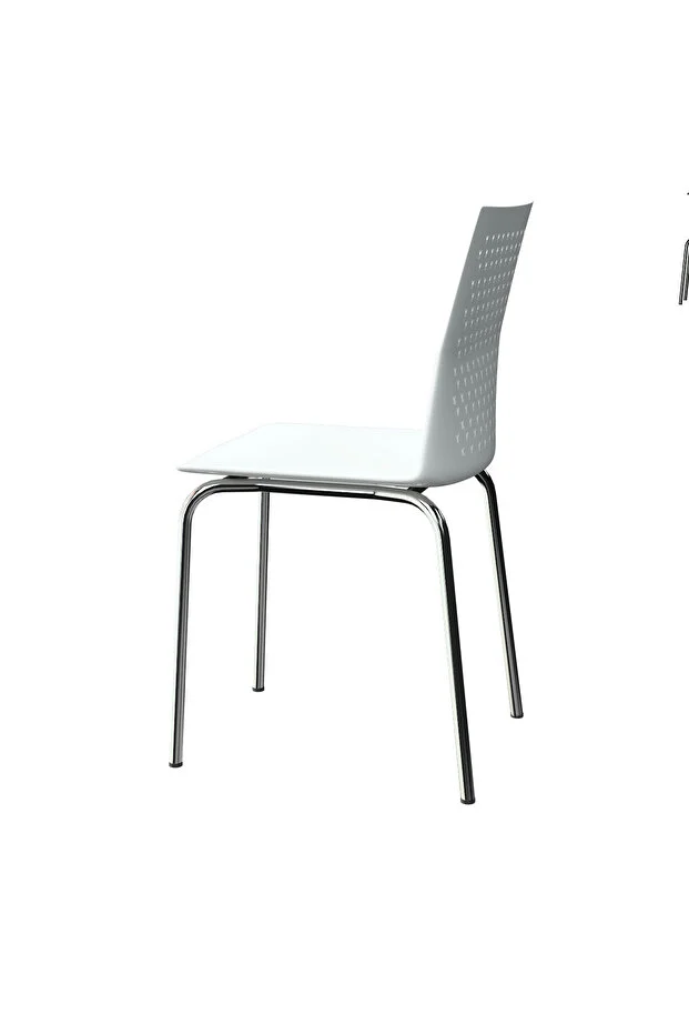 Casella Roy Plastik Sandalye Metal Krom Ayak Mutfak Salon Çalışma Sandalyesi 1 Adet Beyaz Beyaz