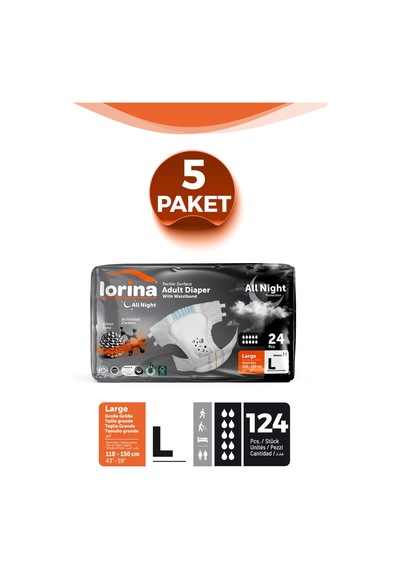 Aktif Karbonlu & Gümüş İyon Destekli Bel Bantlı Hasta Bezi Large 24 Lü 5 Paket L