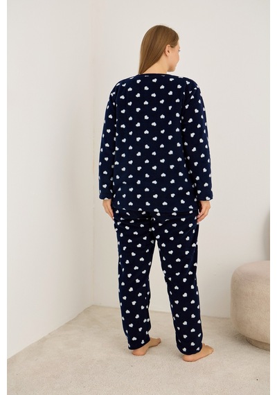 Siyah İnci Büyük Beden Polar Kışlık Örme Pijama Takım 25222564 Lacivert