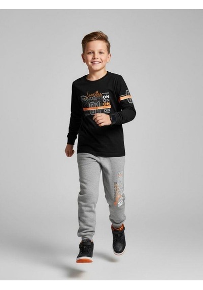 Zekids Erkek Çocuk Pamuklu Yazı Baskılı Pijama Takımı-16817 Siyah