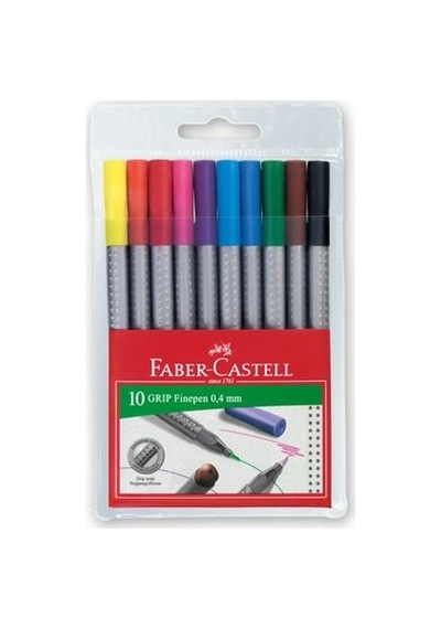 Faber-castell Grip Finepen Keçe Uç 0.4mm 10'lu Karton Kutu Renkli Kalemler Ergonomik Tasarım