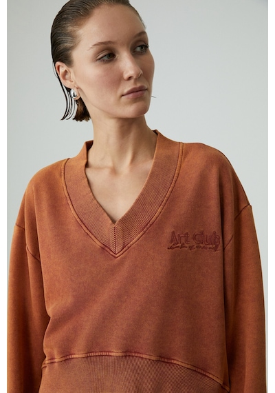Grimelange ANDREITA Kadın V Yakalı Asimetrik Oversize Turuncu Sweatshirt