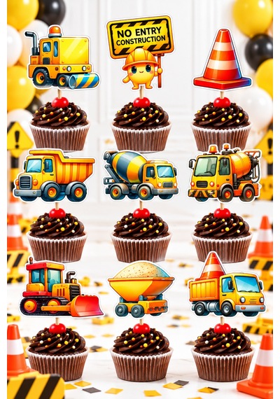 İnşaat Kamyon ve İş Makinesi Cupcake Kürdanı 20 Adet Pasta Süsü