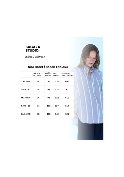 Sagaza Studio Ss6060 Vatkalı Çizgili Gömlek Gri