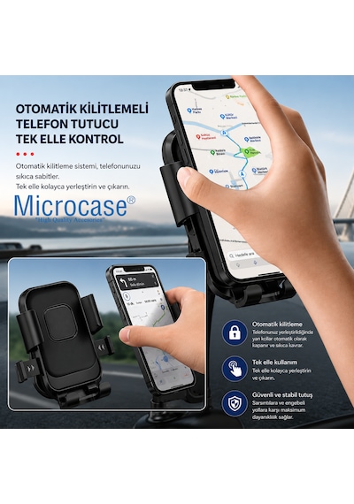 Microcase Universal Motosiklet Bisiklet İçin Şok Emici Güvenli Kilitleme Sistemli Telefon Tutucu Al5744 Siyah
