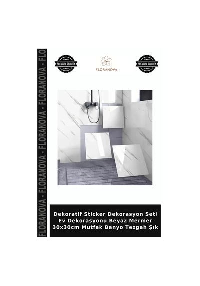Dekoratif Sticker Dekorasyon Seti Ev Dekorasyonu Beyaz Mermer 30x30cm Mutfak Banyo Tezgah Şık