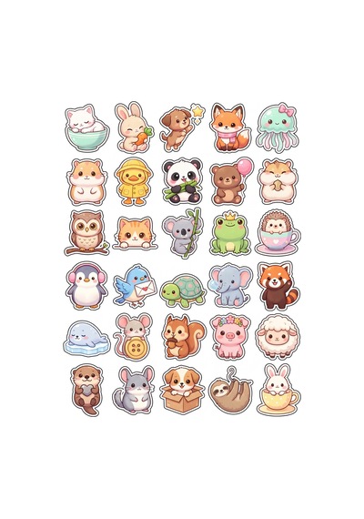 30 Adet Pastel Hayvanlar Sticker Seti - Laptop Defter Ajanda Süsleme Çok Renkli