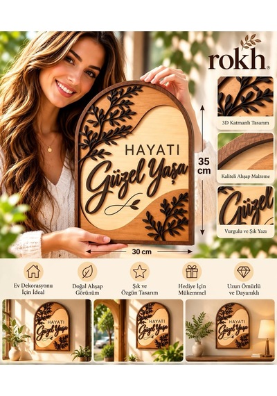 Hayatı Güzel Yaşa 35x30 Cm Ahşap Duvar Dekoru - 3d Katmanlı Dekoratif Tablo - Motivasyon Yazılı Ev Dekoru