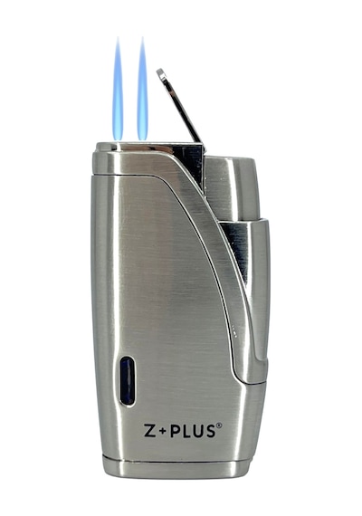 Z+plus Çift Torch Alevli, Entegre Delicili Punch Lüks Puro Çakmağı - Mat Krom Gri