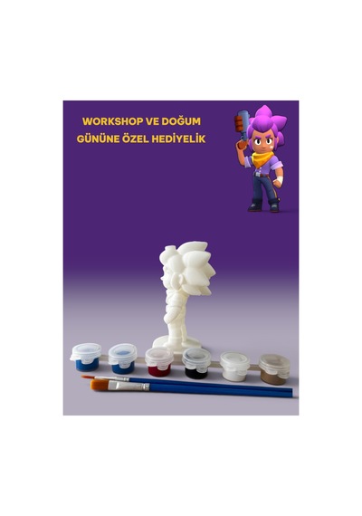 3d Brawl Stars Shelly Figür Boyama Seti - Kendin Boya Hobi Ve Etkinlik Seti - Akrilik Boya + 2 Fırça