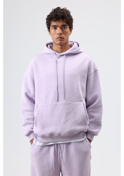 Vamos Basic Oversize Yıkamalı Hoodie Lila