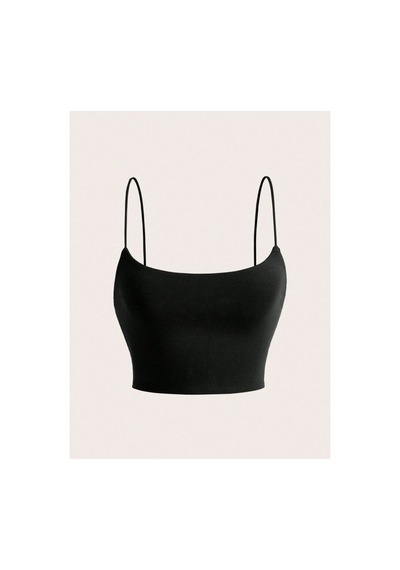 Mrm Pro Göğüs Pedli Kadın Siyah İp Askılı Crop Atlet Esnek Fit Crop Top Büstiyer Siyah Siyah
