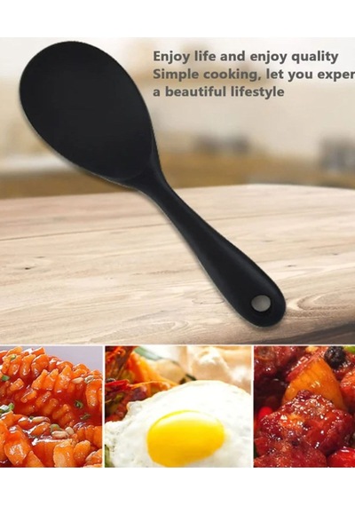 Qerhome Silikon Tamamı Silikon Pilav Kaşığı Siyah 20 Cm