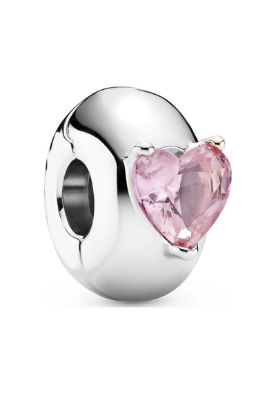 Nur Silver Pembe Renk Kalp Detaylı Klips Gümüş Charm Nur-bl10778