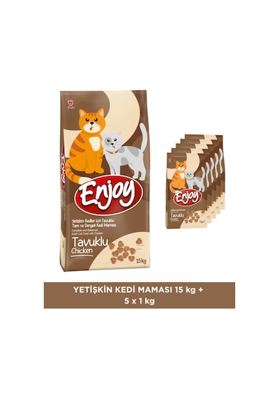 Enjoy Yetişkin Kediler İçin Tavuklu Tam Ve Dengeli Kedi Maması 15 Kg + 5 Kg