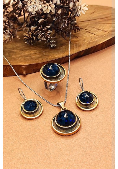 Kadın Otantik Gümüş Set Tasarım Safir Taşlı Kolye Küpe Ayarlanabilir Yüzük Aks-2049 Kadın Otantik Gümüş Set Tasarım Safir Taşlı Kolye Küpe Ayarlanabilir Yüzük Aks-2049