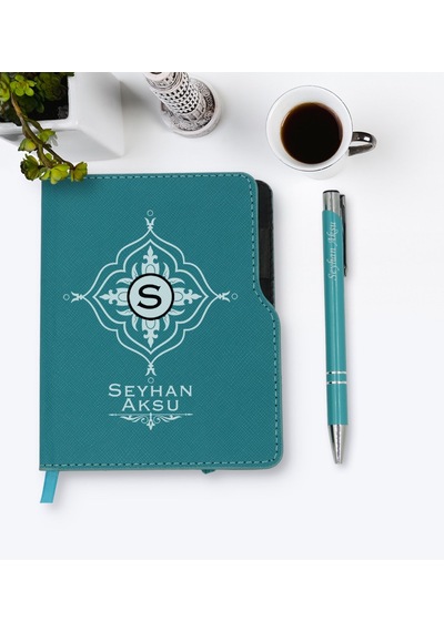 Kişiye Özel Isimli Turkuaz Termo Deri Defter Kalem Seti-26