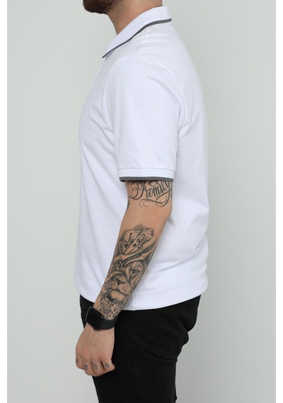 Hscstore Erkek Polo Yakalı Beyaz Tişört- 8421-beyaz Beyaz