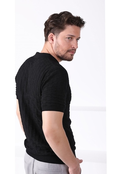 Ferraro Siyah Polo Yaka Fermuarlı Erkek Pamuk Triko T-Shirt-Siyah (429067832) Siyah