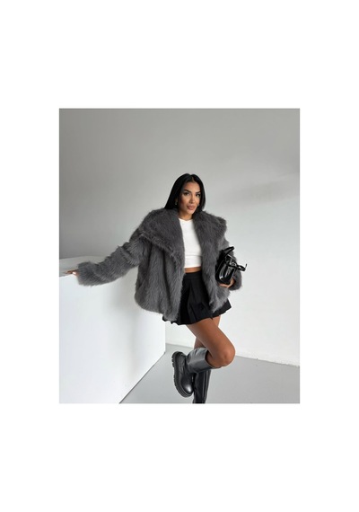Tille Miss Dame Yumuşak Dokunuşlu Oversize Peluş Mont Antrasit Antrasit