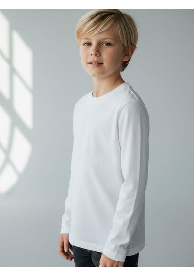 Zekids Erkek Çocuk Pamuklu Uzun Kol Basic T-shirt-16713 KREM