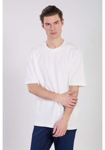 Barrels And Oıl Erkek Bisiklet Yaka Oversize T-shirt - Beyaz Beyaz