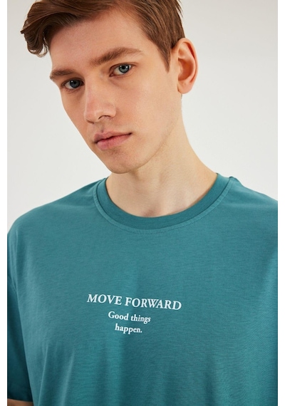 Leo Erkek Oversize Tshirt Pamuk Bisiklet Yaka Baskı Detaylı Basic Tişört Mtlce84 Mint