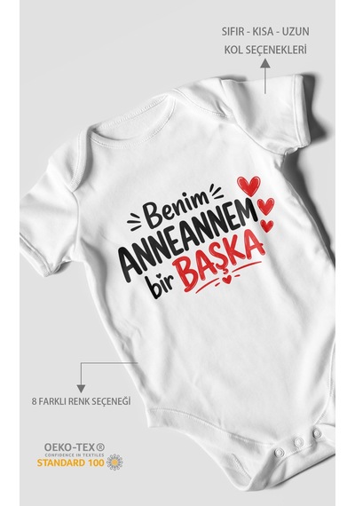 Morivokids Anneannem Bir Başka Kısa Kollu Bebek Body %100 Pamuk Beyaz